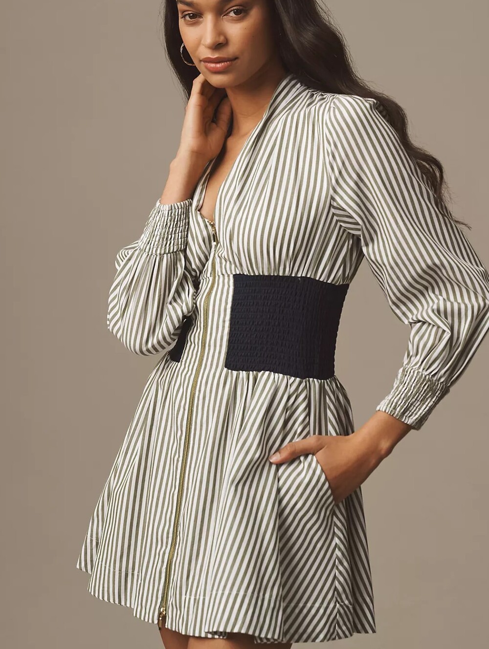 Anthropologie Maeve Tommie Mini Shirtdress in Green Stripe